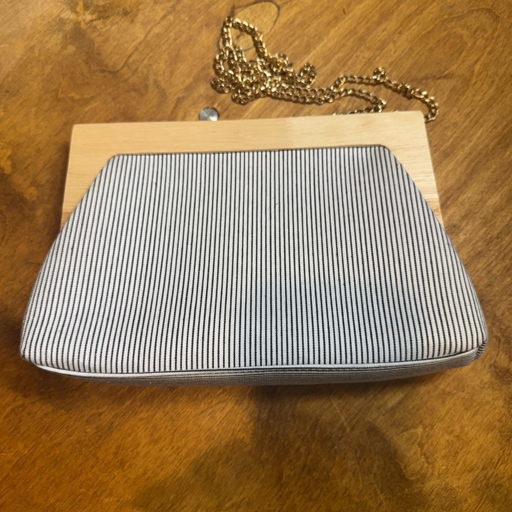 Striped Clutch with Gold Chain